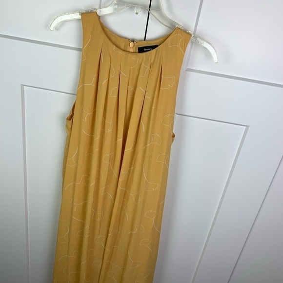 Theory Size 10 Midi Maxi Dress Adelina Ginkgo Leaf Yellow Sleeveless - Picture 4 of 7